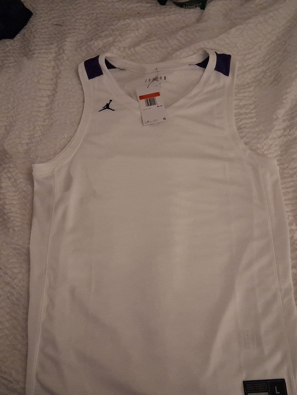 Jordan White Basketball Tank with Purple Shoulder Panels